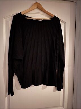 Michael Stars Black Ribbed Long Sleeve Top